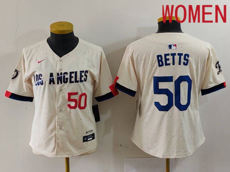 Women Los Angeles Dodgers #50 Betts Cream Fashion Nike Game MLB Jersey style 7033